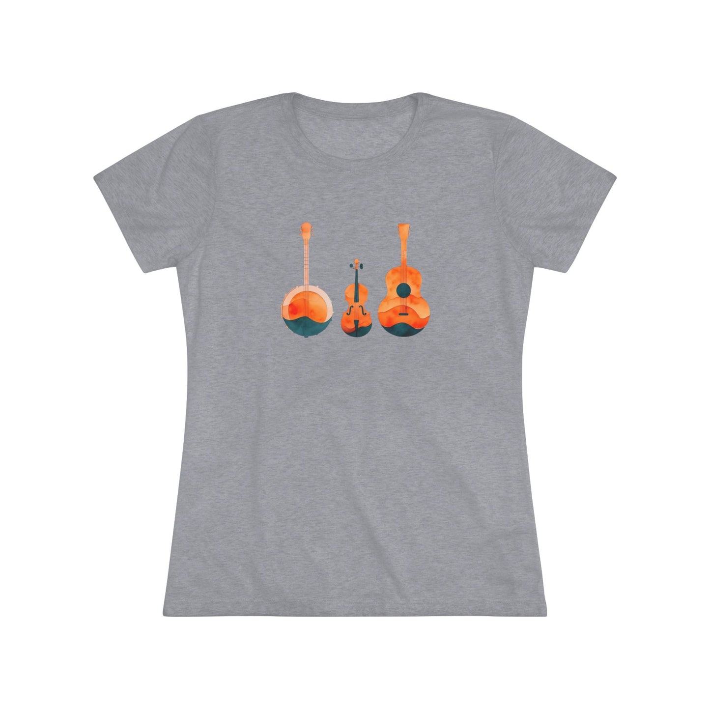 Watercolor Women's Triblend Tee w/ Banjo, Fiddle & Guitar