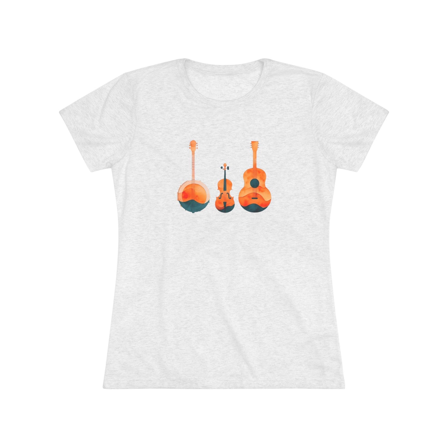 Watercolor Women's Triblend Tee w/ Banjo, Fiddle & Guitar