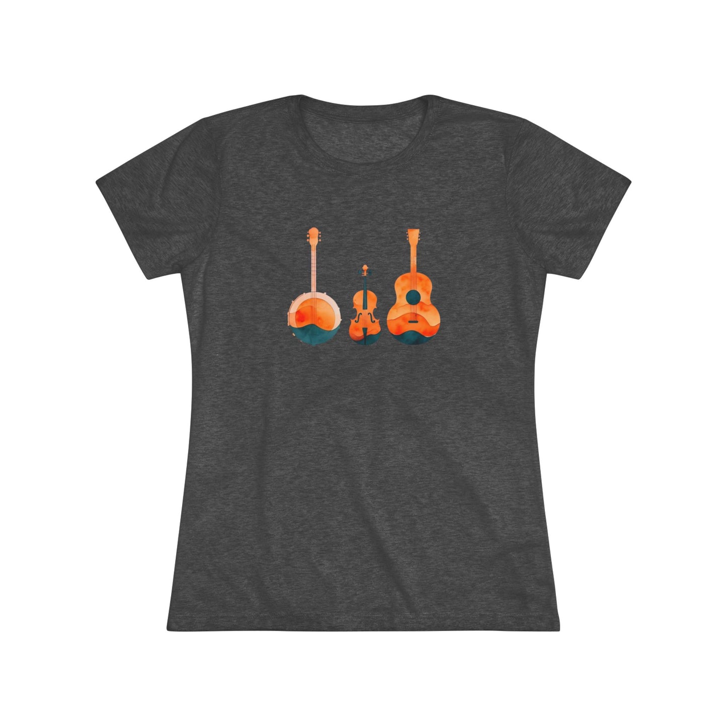 Watercolor Women's Triblend Tee w/ Banjo, Fiddle & Guitar