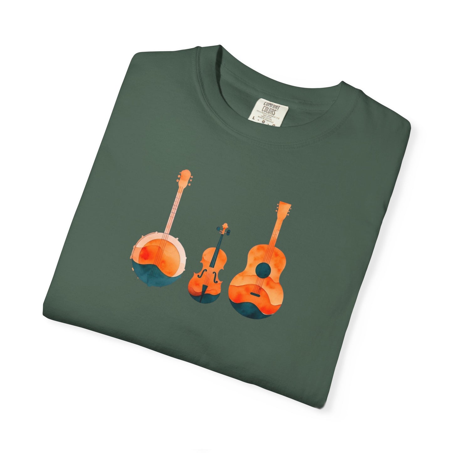 Watercolor Unisex T-Shirt w/ Banjo, Fiddle & Guitar