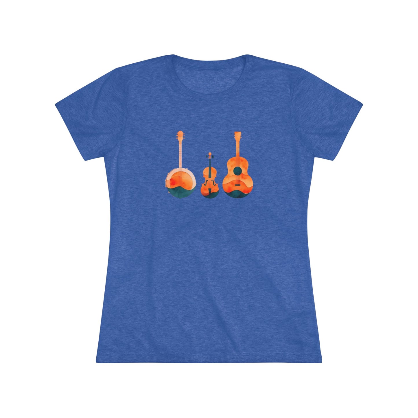 Watercolor Women's Triblend Tee w/ Banjo, Fiddle & Guitar