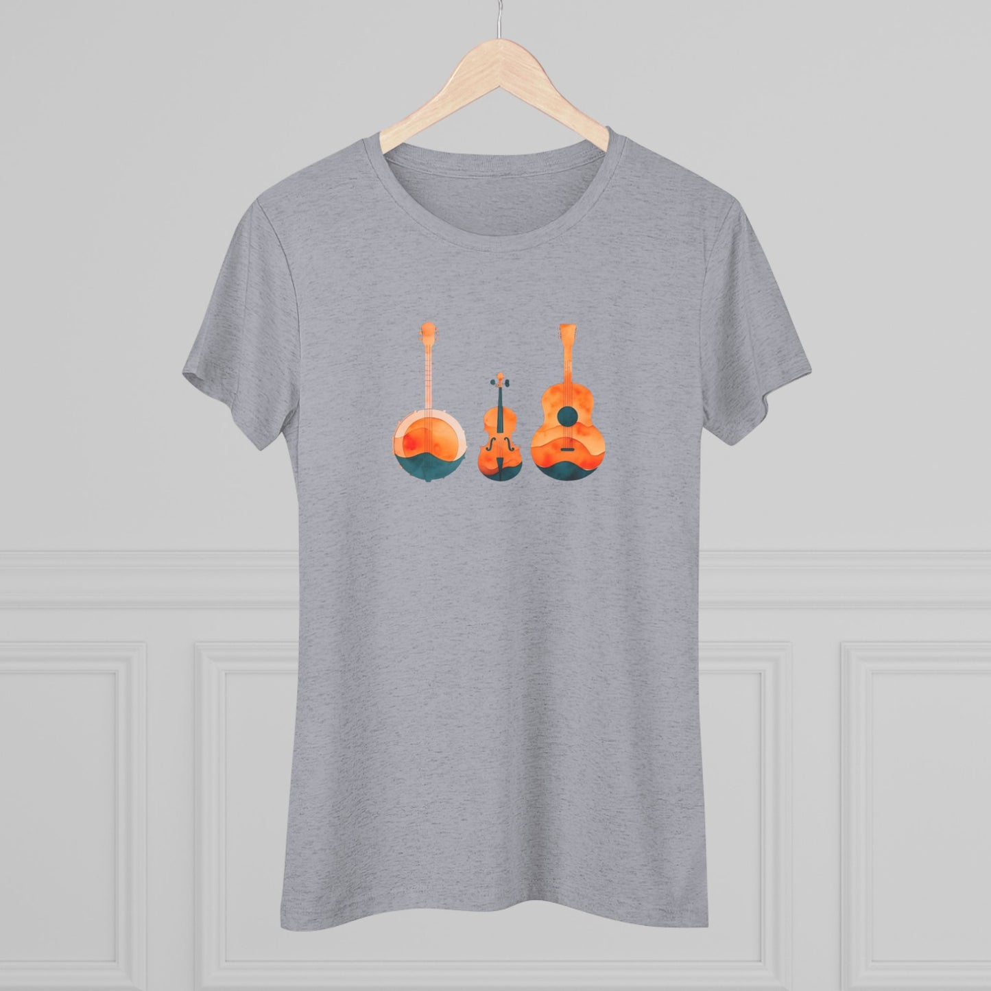 Watercolor Women's Triblend Tee w/ Banjo, Fiddle & Guitar