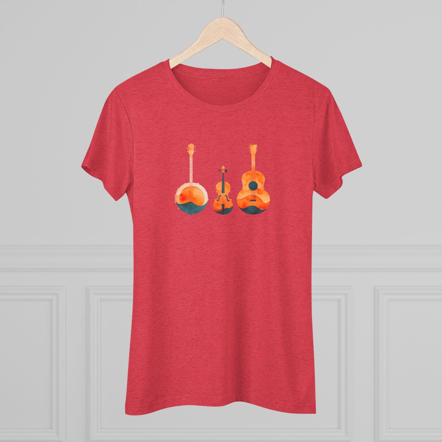 Watercolor Women's Triblend Tee w/ Banjo, Fiddle & Guitar
