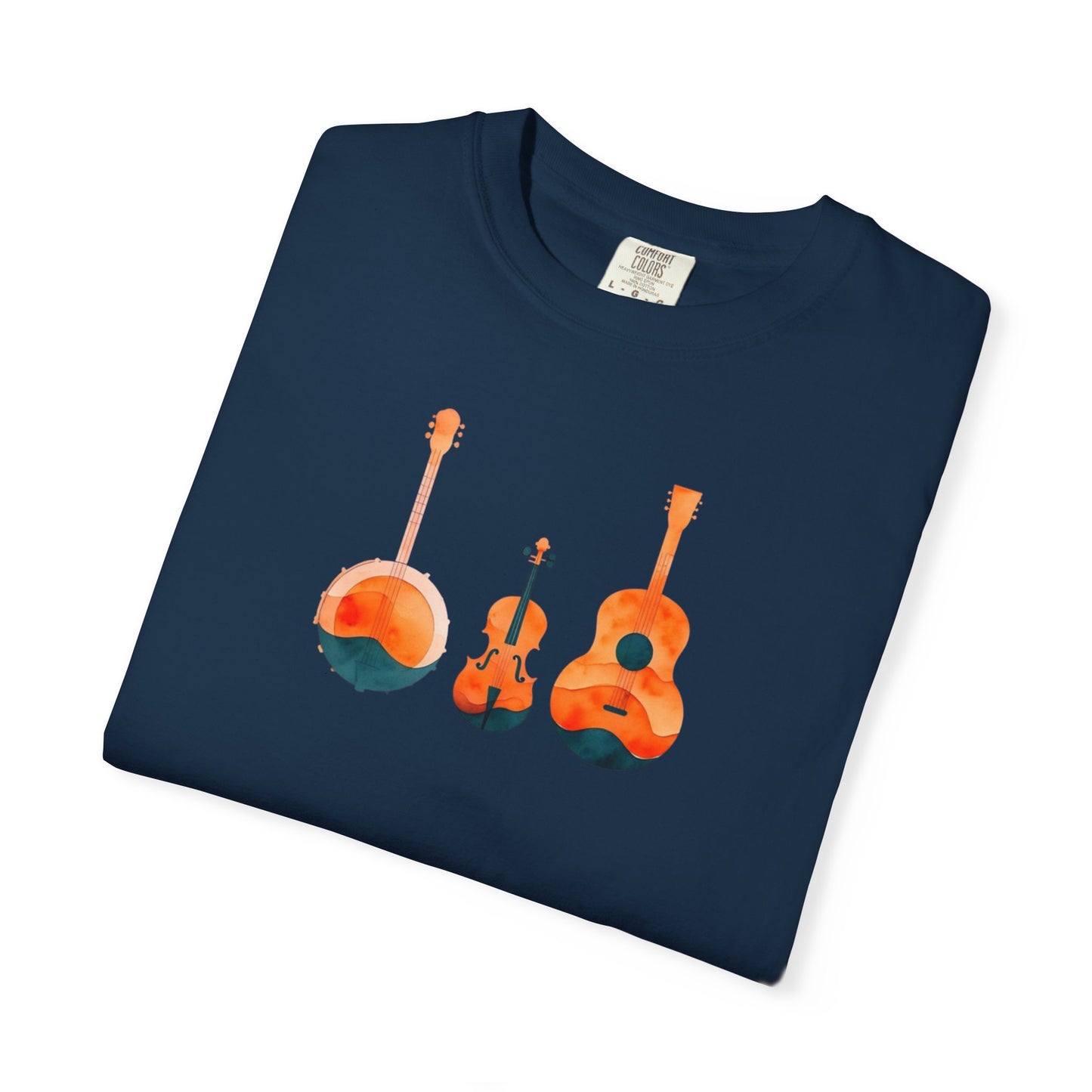 Watercolor Unisex T-Shirt w/ Banjo, Fiddle & Guitar