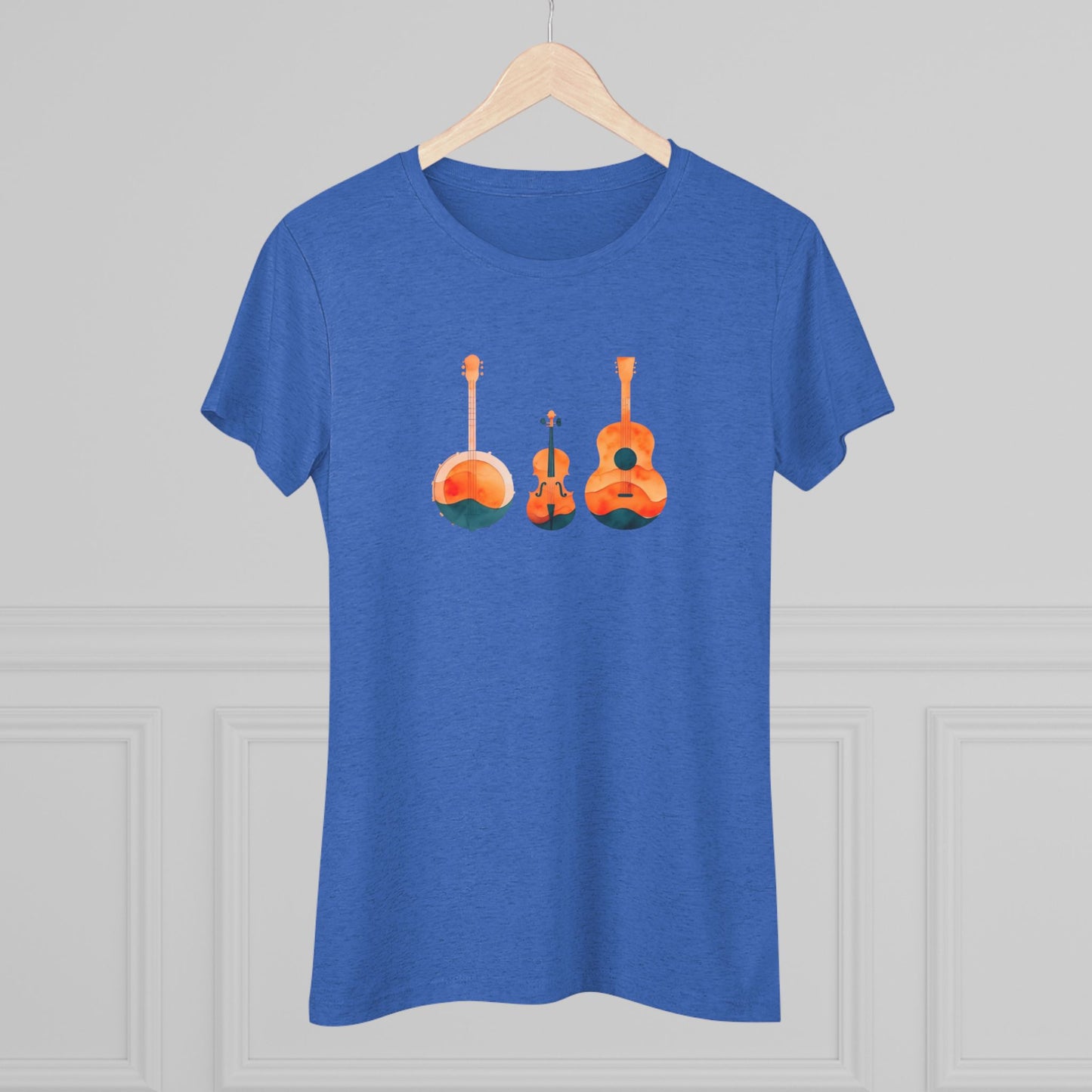 Watercolor Women's Triblend Tee w/ Banjo, Fiddle & Guitar