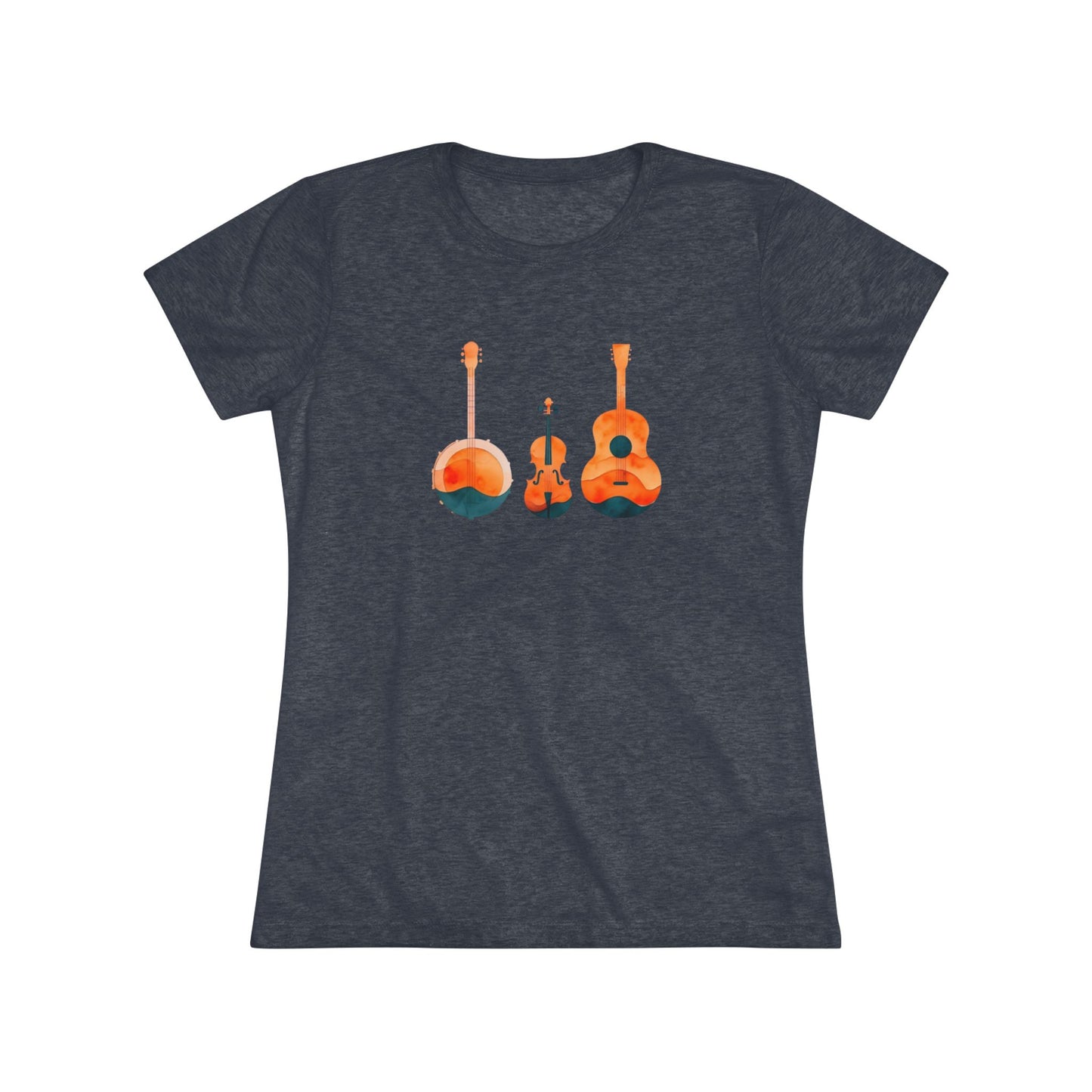 Watercolor Women's Triblend Tee w/ Banjo, Fiddle & Guitar