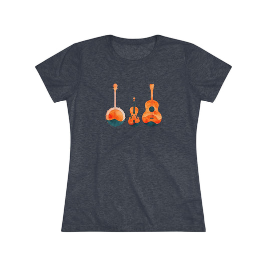 Watercolor Women's Triblend Tee w/ Banjo, Fiddle & Guitar