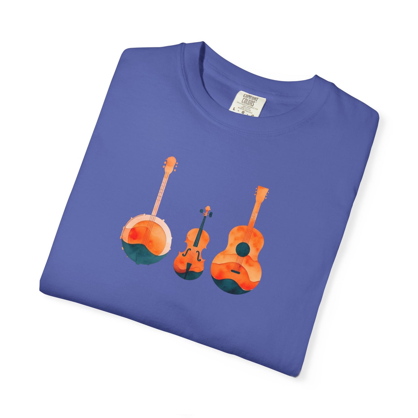 Watercolor Unisex T-Shirt w/ Banjo, Fiddle & Guitar