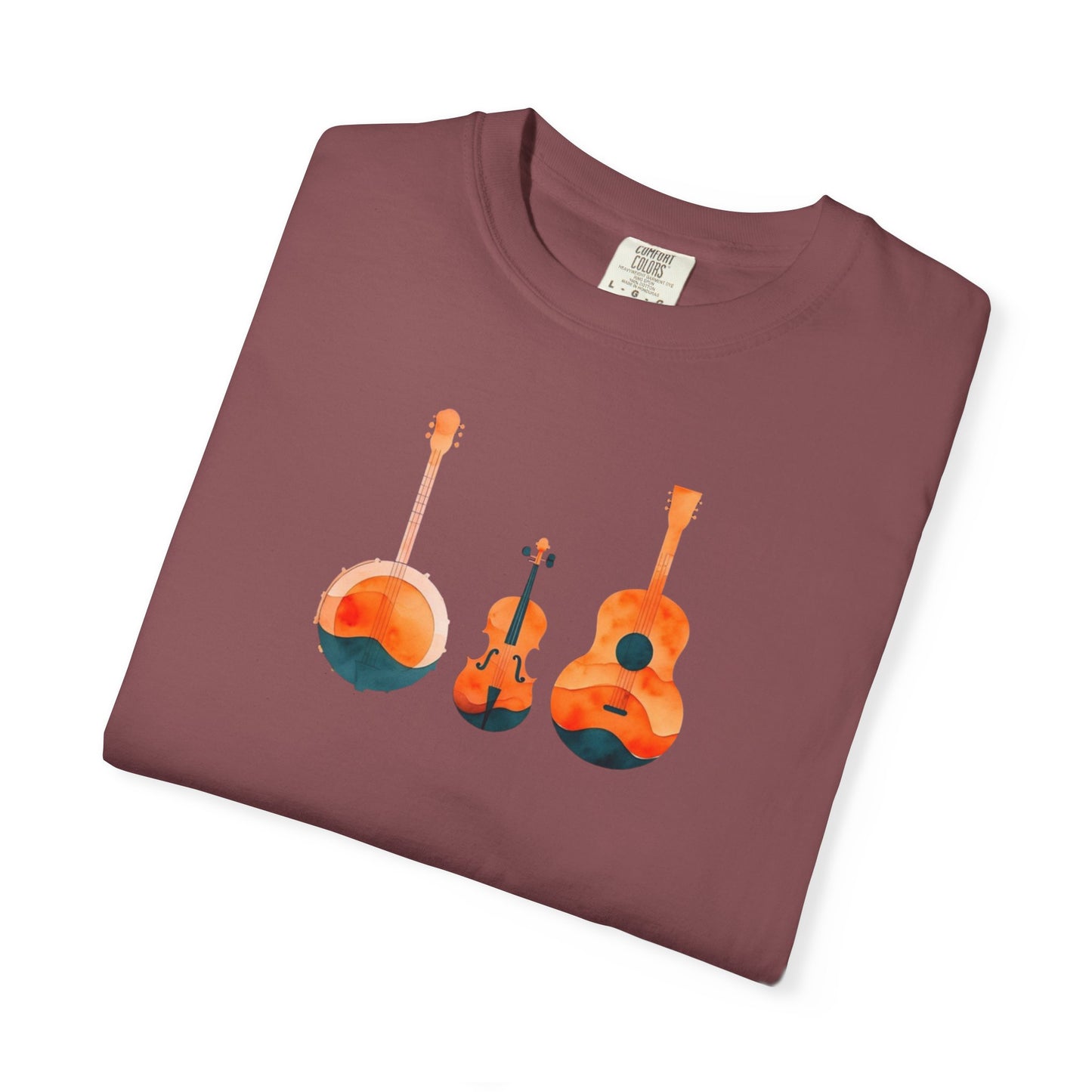 Watercolor Unisex T-Shirt w/ Banjo, Fiddle & Guitar