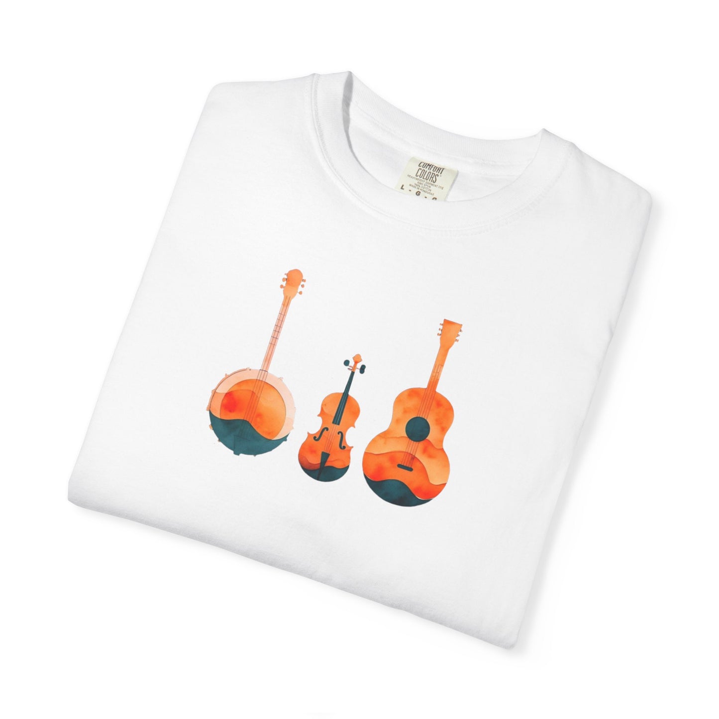 Watercolor Unisex T-Shirt w/ Banjo, Fiddle & Guitar
