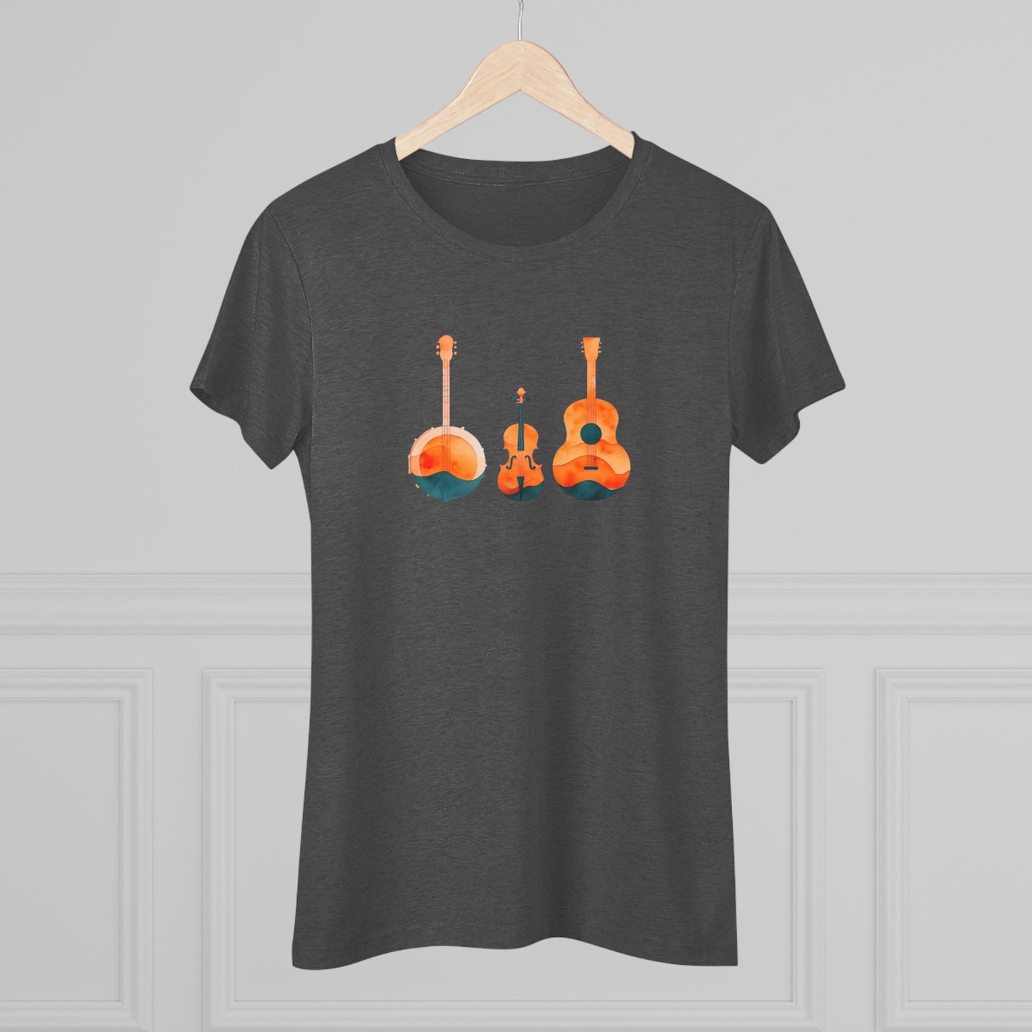 Watercolor Women's Triblend Tee w/ Banjo, Fiddle & Guitar