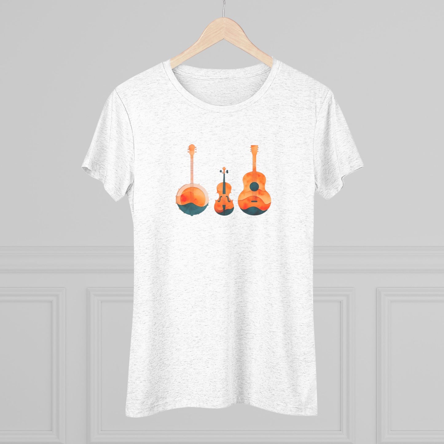 Watercolor Women's Triblend Tee w/ Banjo, Fiddle & Guitar