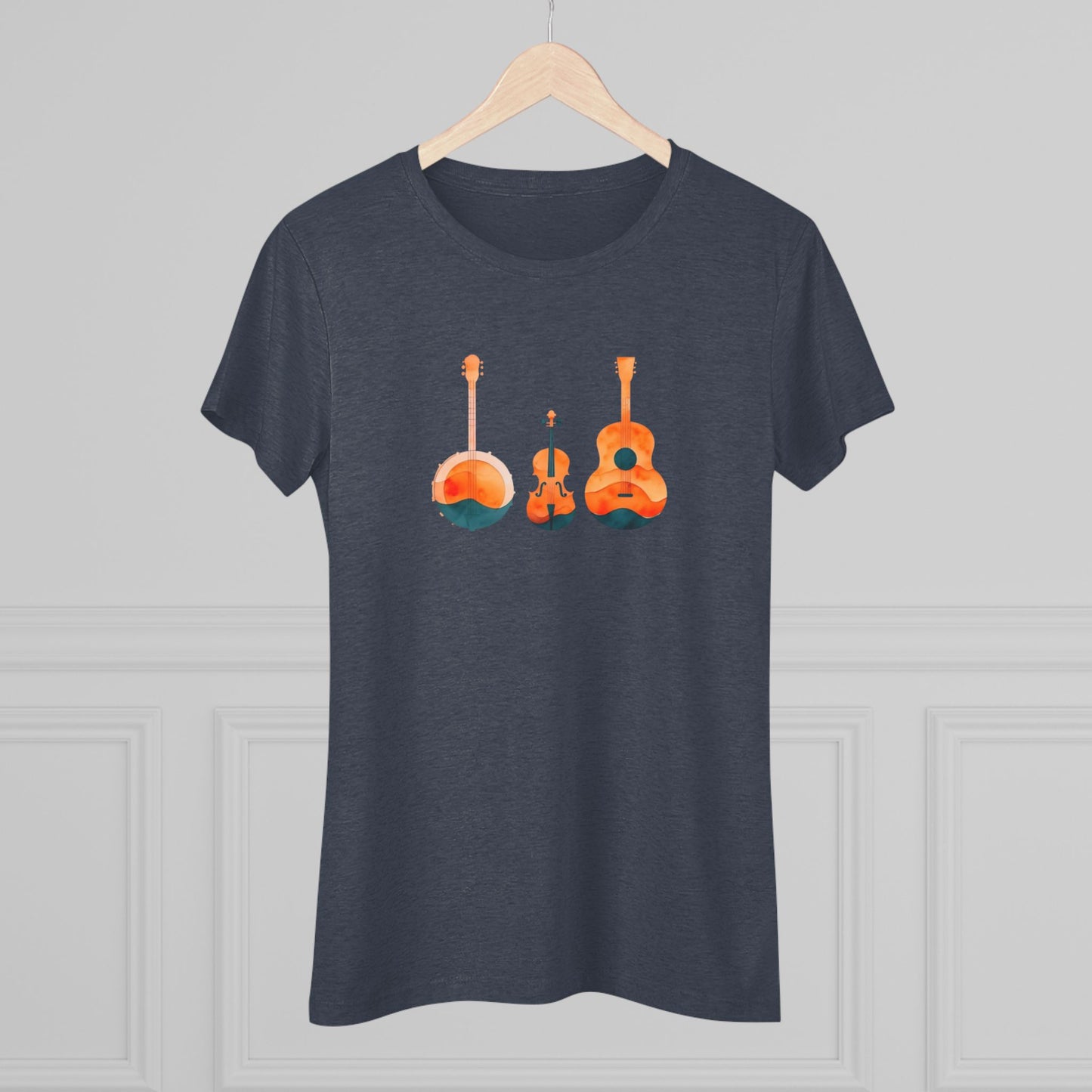Watercolor Women's Triblend Tee w/ Banjo, Fiddle & Guitar